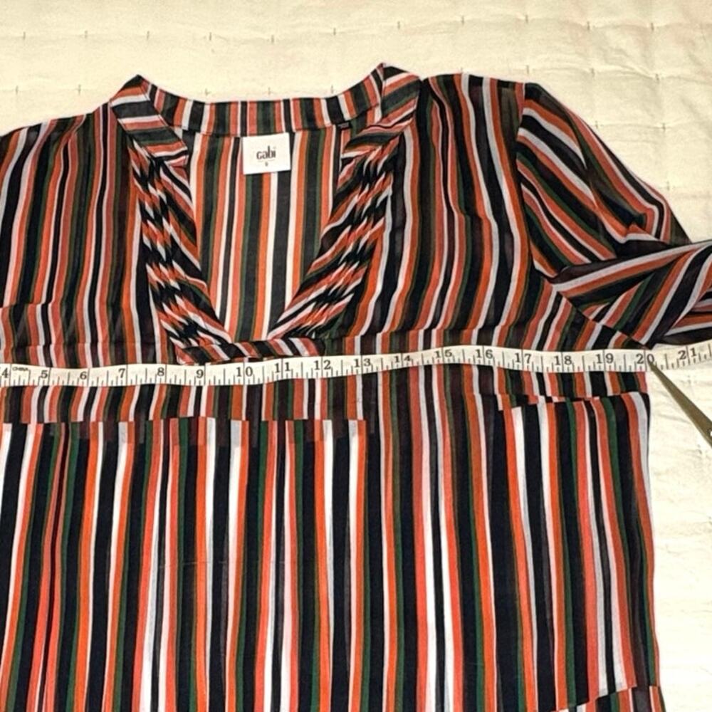 CAbi Women’s S Striped Chiffon Balloon Sleeve Blouse - Picture 12 of 15